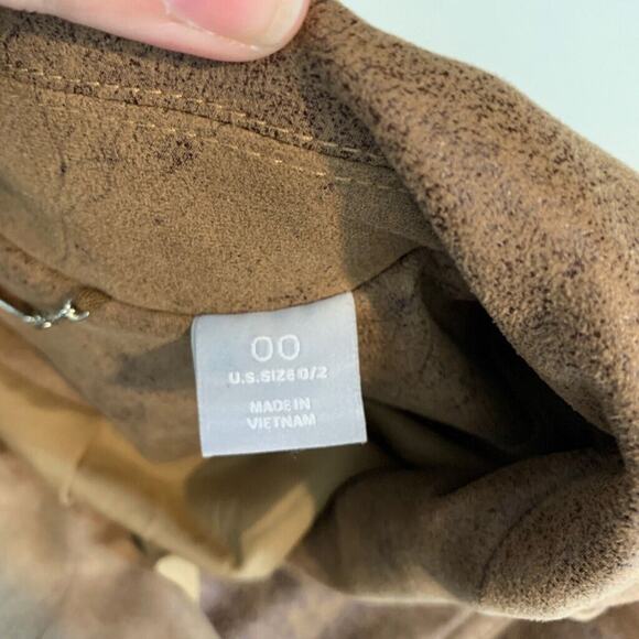 Chicos Jacket Womens 00 Brown Faux Suede Elongated Moto Zip Up Stretch Pockets - Picture 10 of 16